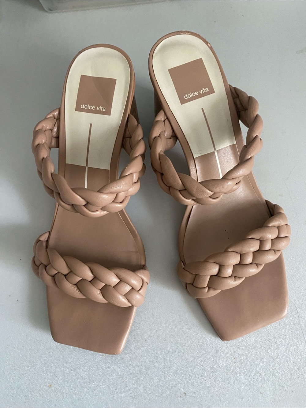 Dolce Vita Braided Double-Strap Slide Sandals in Blush Tan